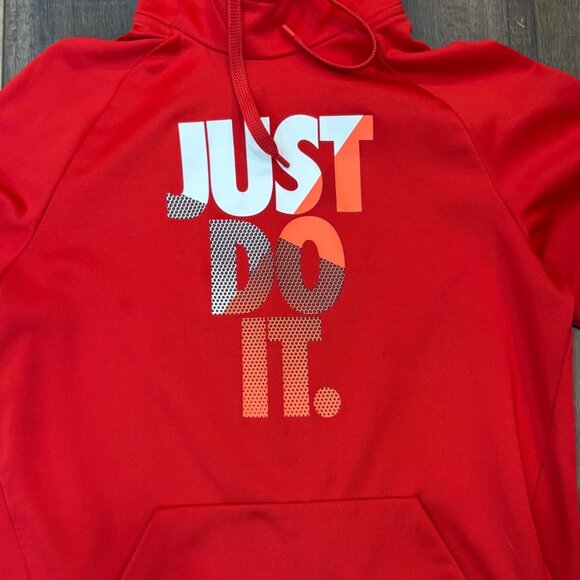 Nike Red Dri-Fit Hoodie Sweatshirt Just Do It Graphic Print Size M Athletic - Picture 2 of 8